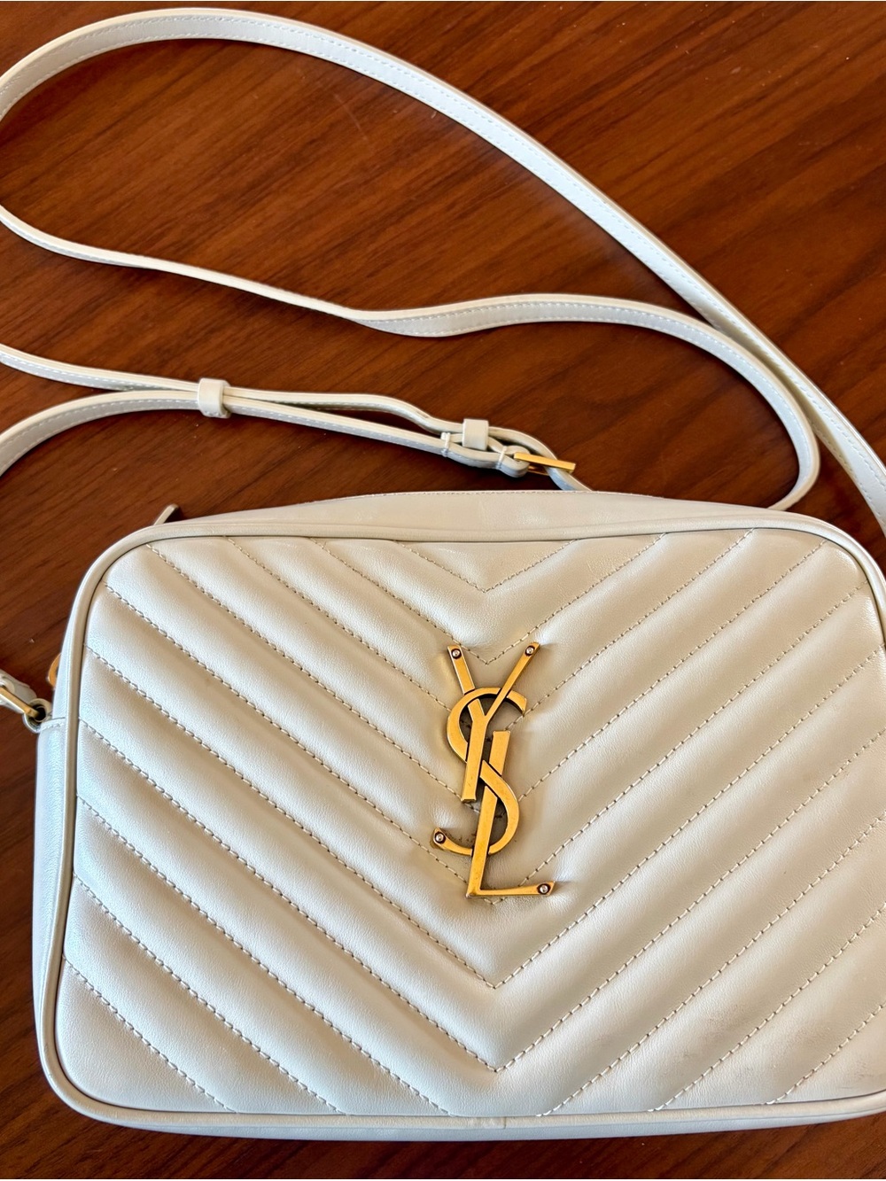 Saint Laurent YSL Lou Camera White Quilted Leather  with Gold YSL Logo